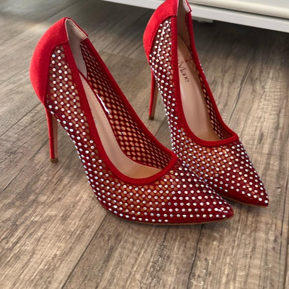 Red Rhinestone high heel pumps Size 6